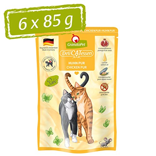 GranataPet DeliCatessen Huhn PUR Nassfutter für Katzen Futter Getreide Zuckerzusätze Katzenfutter mit hohem Fleischanteil hochwertigen Ölen 6x 85 g
