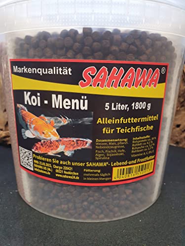 Koifutter SAHAWA Teichfutter 5l Koi-Menü 1800 g Fischfutter sortenrein in einem Eimer 1 Muschelblume ca .10x15 cm Teichpflanze