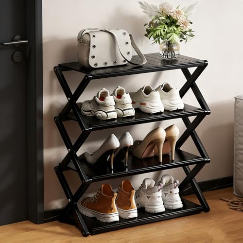 Onxyrbyte Schuhregal Schmal Holz Klappbarer SchuhstäNder Aus Holz Vertikaler Schuhhalter Aus Bambus Nicht Leicht Zu BeschäDigen FüR Eingangsbereich Kleiderschrank Schlafzimmer Flur