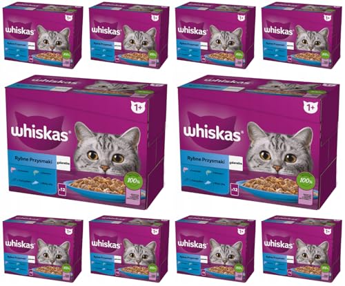 Whiskas Adult Katzenfutter nass Multipack Fisch Auswahl in Gelee 120 Portionsbeuteln 10-er Pack