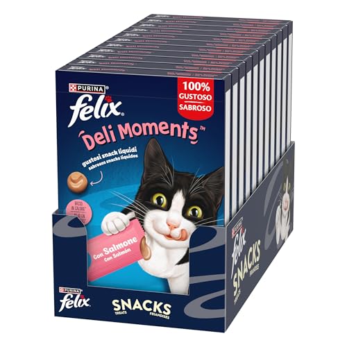 Felix Deli Moments Flüssige Snacks für Erwachsene Katzen mit Lachs 44 Packungen 10 g