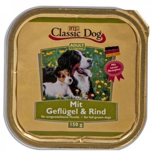 20 x Classic Dog Schale Geflügel Rind 150g Nassfutter Hundefutter
