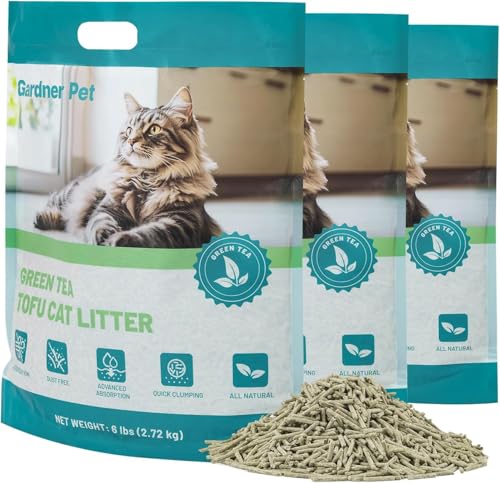 Gardner Pet Natürliche Tofu Katzenstreu 8.1 kg Katzenstreu mit Grüntee-Extrakt Staubfrei und schnell klumpend Geruchskontrolle spült in der Toilette für Haushalte mit Mehreren Katzen 2.7 kg x 3