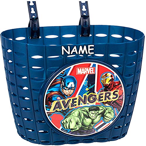 alles-meine.de GmbH Fahrradkorb Korb - Avengers - inkl. Name - mit Befestigung für Lenker vorne - Fahrrad Kinder - Mädchen Jungen - Bastkorb - universal auch für Roller und DRE..