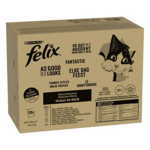 FELIX Katzenfutter nass in Gelee Sorten-Mix 120er Pack 120 x 85g