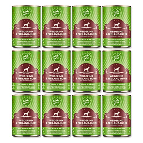 Irish Pure Premium Nassfutter für Hunde 12x 390g Weiderind Vitamine Getreidefrei Sensitiv mit Superfood Kelp-Alge Nassfutter für alle Rassen