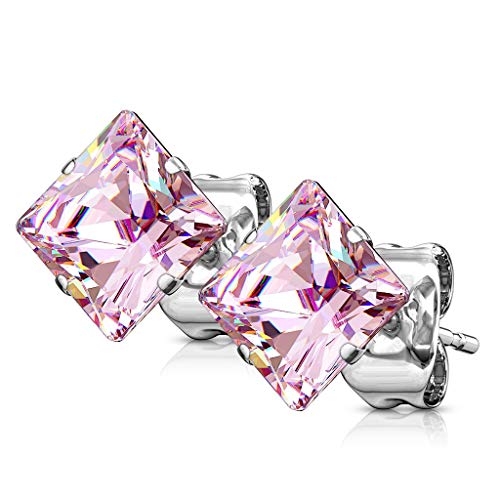 Bungsa PK Pink Zirkonia Ohrstecker Kristall rund Edelstahl Prinzessin Schliff 1 Paar für Damen Ohrstecker Ohrringe Ohrhänger Creolen Ohrschmuck Ohrklemmen Damen Frauen Herren Mode