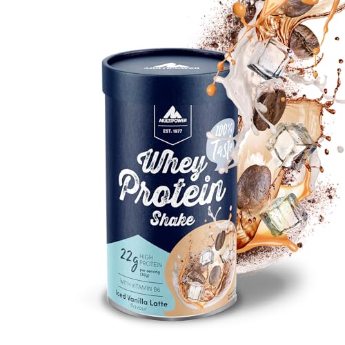 Multipower Whey Protein Shake Pulver 420g Protein Pulver mit Iced Vanilla Latte Geschmack und Vitamin B6 ideal zur Regeneration des Körpers nach dem Sport
