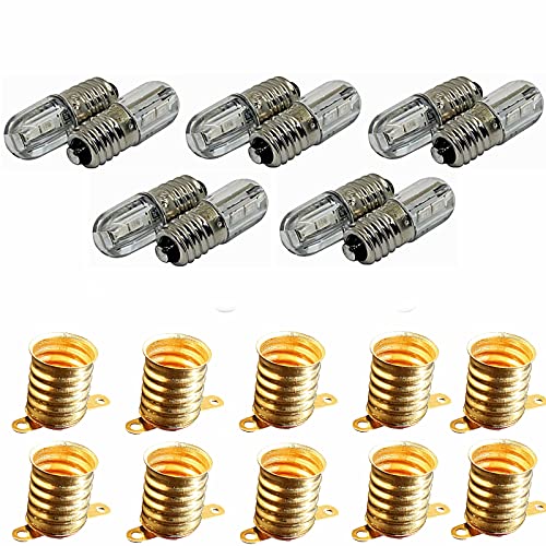 10x E10 3V LED 10x Lampenfassung als Set LED Lampe Fassung Sockel Spielzeug Puppenhaus warmweiß kaltweiß Warmweiß