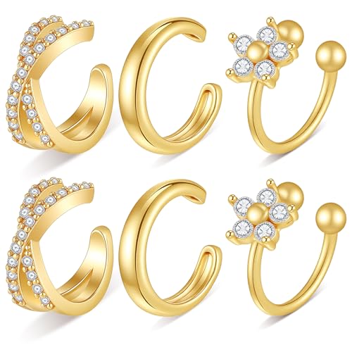 ElevateTech 3 Paar Clip Ohrringe Damen Ohrclips Gold Ohrstecker für Damen Vergoldete Ohrclips Knorpelohrringe Trendige Zirkonia-Knorpel-Creolen Geschenkideen