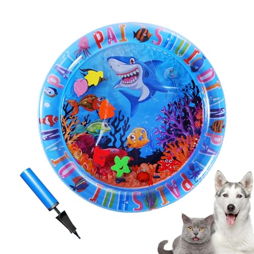 Glugahrif Wasserbett für Katzen sensorische Spielmatte mit verstärktem Wasser aufblasbare Matte mit schwimmenden Fischen interaktives Spielzeug für Training Jagd und Spaß