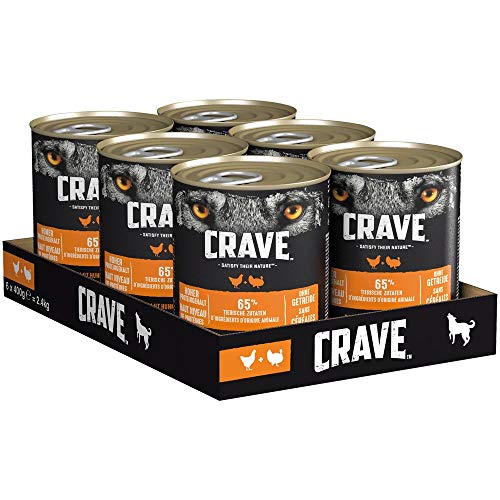 CRAVE Premium Pastete mit Huhn Truthahn für Hunde Getreidefreies Adult Nassfutter mit hohem Proteingehalt Dosen 6 x 400 g