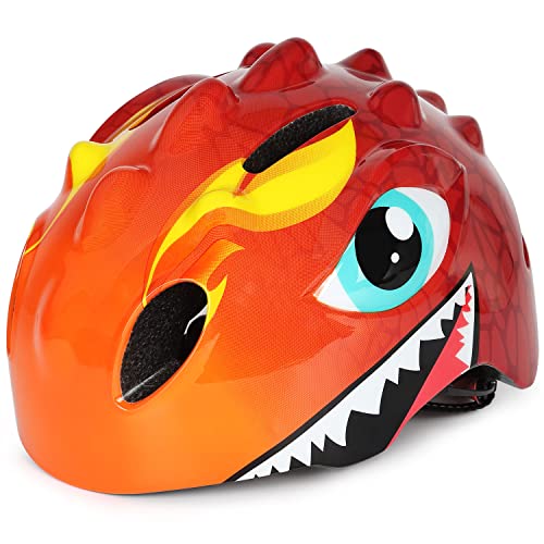 VICTGOAL Fahrradhelm Kinder zu Radsport Niedliche Cartoon 3D Gestaltet Kinderhelm fÃ¼r Fahrrad Skateboard Rollschuh fÃ¼r Jungen und MÃ¤dchen Verstellbare GrÃ¶ÃŸe S 50-54 cm Rot