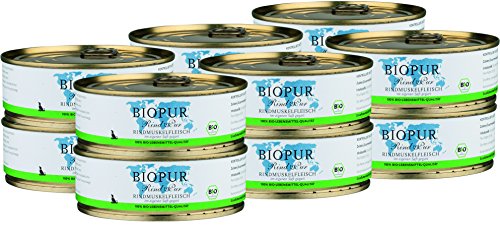 BIOPUR Bio Hundefutter Rindmuskelfleisch für Hunde 12x200g