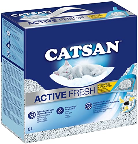 CATSAN Active Fresh Katzenstreu aus Naturton mit Aktivkohle Effektive Bindung von Geruch und Feuchtigkeit 1 x 8 Liter