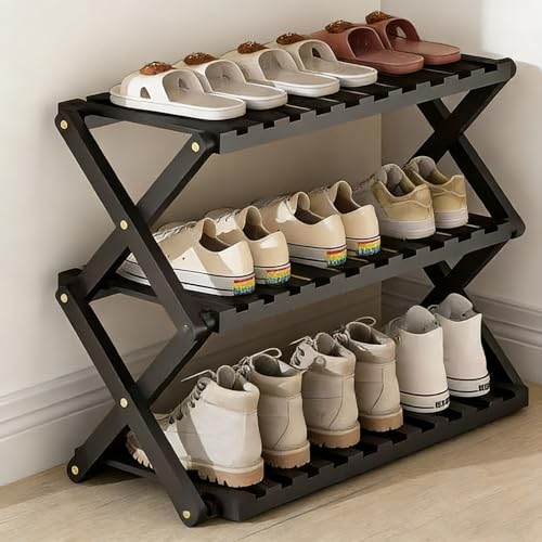 Onxyrbyte Vertikales Schuhregal Kleins Zusammenklappbares Schuhregal Aus Holz Vertikaler Schuhhalter Aus Bambus Leicht Zu Verstauen FüR Korridore Schlafzimmer Wohnzimmer Ecke