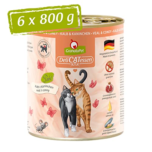 GranataPet Delicatessen Kalb Kaninchen 6 x 800 g Nassfutter für Katzen Katzenfutter für Feinschmecker Futter ohne Getreide ohne Zuckerzusätze