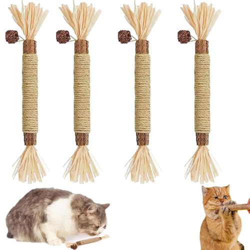 4 Stück Natürliche Silvervine Sticks für Katzen - Matatabi Kausticks zur Zahnpflege und gegen Mundgeruch Sicheres Katzen Kauspielzeug zur Stresslinderung Katzenminze Spielzeug für Kätzchen Katz