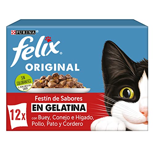 PURINA FELIX Gelatine Nassfutter für Katzen Erwachsene Fleischsortiment 6 Packungen mit 12 Beuteln 85 g 72 Beutel