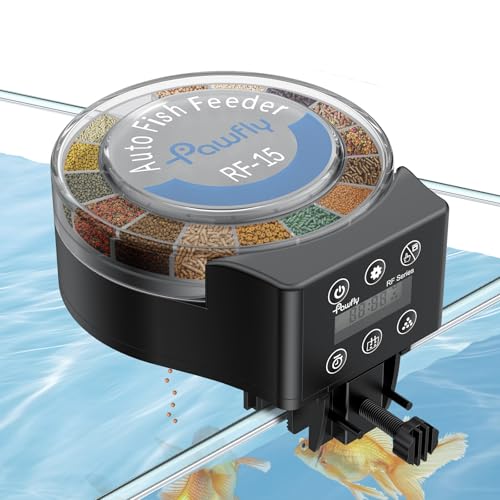 Pawfly Automatischer Fischfutterautomat für Aquarium mit Urlaubs-Timer 108 ml Einstellbarer Futterspender für Pulver Pellets und Granulate batteriebetrieben Batterien Nicht enthalten