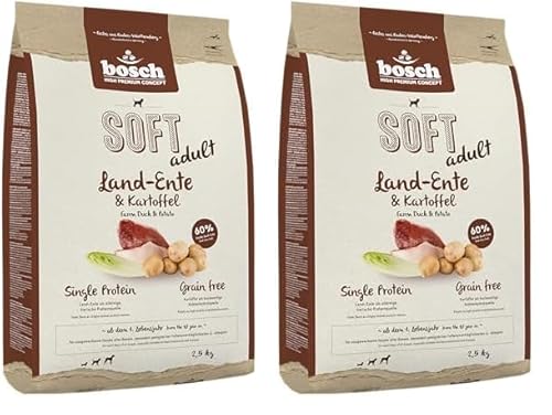Bosch HPC Soft Land-Ente Kartoffel halbfeuchtes Hundefutter für ausgewachsene Hunde Aller Rassen Single Protein Grain-Free 1 x 2.5 kg Packung mit 2