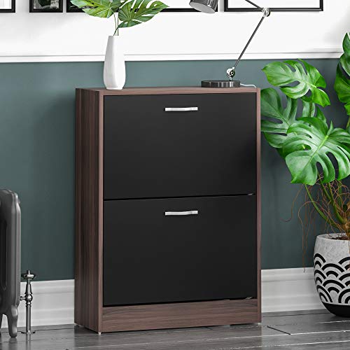 Home Discount 2 Schublade Schrank Schuhschrank Schuhregal Organizer Pull Down Holz Flur Möbel Einheit Walnuss Schwarz