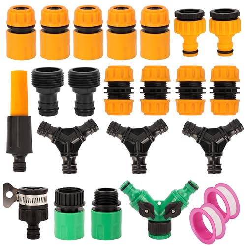 Belle Vous 21-teiliges Schnellkupplung Wasserschlauch Set - Wasserschlauch Anschluss 3 4 Zoll Männliche Weibliche Anschlüsse - Wasserhahn Adapter Schlauch-Reparatur Set Y Verteiler Gartenschlauch