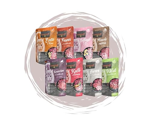 Leonardo Frischebeutel 8x85g Katzenfutter Nassfutter Multi Bundle Sparpaket Pouch Verschiedene Sorten 85g Mix 2 Ente Fasan Geflügel Fleischmenü Kaninchen Kalb Lamm Wild
