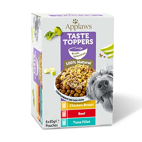  Premium Natural Nassfutter für Hunde getreidefreie Auswahl an Fleisch Fisch inühe Topping für Hunde 6x 85g Packung