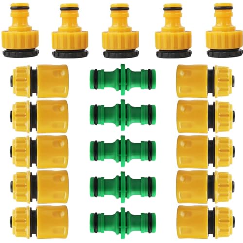 ATB-Foger 20 Piece Schlauchverbinder Set 5x 1 2 Zoll Schnellkupplung 10x 1 2 oder 3 4 Zoll Double Plug Hose Coupling 5x 1 2 oder 3 4 Zoll Tap Hose Connector for Garden and Home Tap