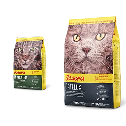 JOSERA NatureCat 1 x 2 kg getreidefreies Katzenfutter mit Geflügel- und Lachsprotein 1er Pack Catelux 1 x 2 kg Mit schmackhaftem Entenprotein Kartoffel für anspruchsvolle Katzen 1er Pack