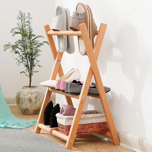 Schmales Faltbares 3 Ebenen Schuhaufbewahrungs organizer Einfache Freistehende Schuhhalterregale für Schrank Flur 50x31x67cm 20x12x26inch Wood