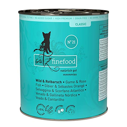 catz finefood N 21 Wild Rotbarsch Feinkost Katzenfutter nass verfeinert mit Kartoffel Heidelbeere 6 x 800g Dosen