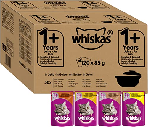 Whiskas 1 Ragout Katzennassfutter Geflügelauswahl in Gelee Hochwertiges Feuchtfutter im Portionsbeutel für Katzen ab 1 Jahr Katzenfutter Großpackung 120 x 85g