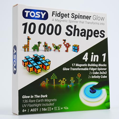 TOSY Magnet Glow 16 Bausteine 3 in 1 verwandelbarer Infinity  Puzzlewürfel Leuchtend Kinder Erwachsene STEM Sensorik Anti Stress