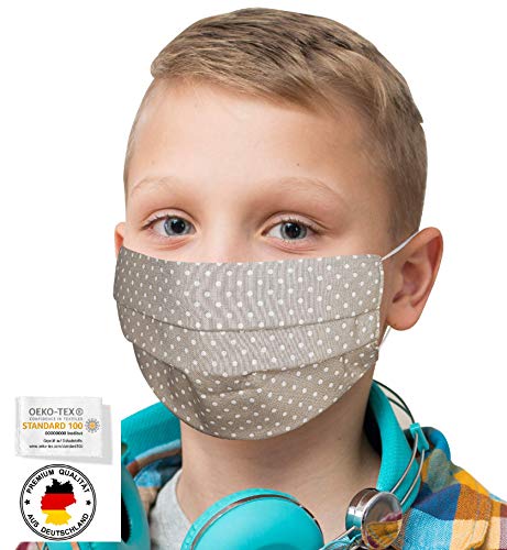 Mundschutz KINDER Mundschutz Maske Mundschutz mit Motiv gepunktet Masken Mundschutz waschbar Stoffmasken Mundschutz BEIGE