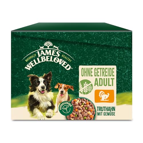 James WELLBELOVED 12 x 90g Hund Portionsbeutel Nassfutter ohne Getreide Truthahn Gemüse in Sauce