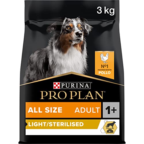 PURINA PRO PLAN Adult Light Sterilized Trockenfutter für ausgewachsene Hunde sterilisiert alle Größen mit Huhn 4 Packungen zu je 3 kg