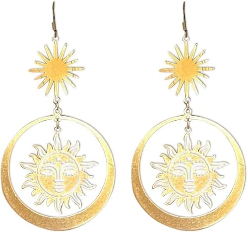 Sun Creolen für Frauen Mädchen Gothic Boho himmlische Ohrringe Gold Edelstahl Creolen baumeln minimalistisch zierlicher Schmuck
