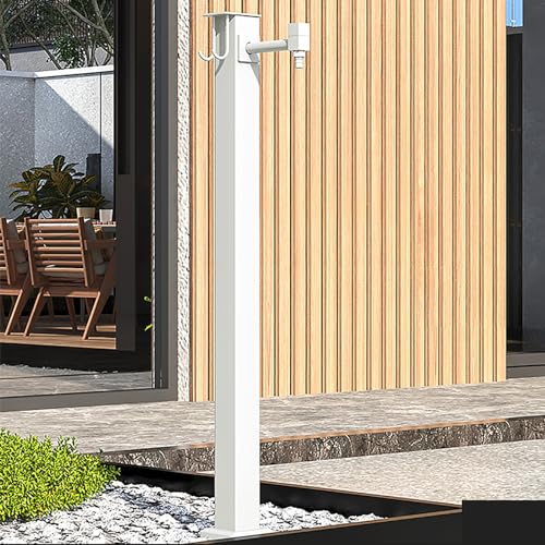 Frostfreier Wasserhahnständer für den Außenbereich freistehend für Garten 60 cm weißer Schlauchhalter A-seitiger Wassereinlass und wetterbeständiges Design