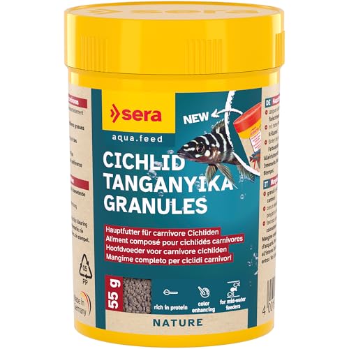 sera Cichlid Tanganyika Granules 100 ml 55 g Hauptfutter für Carnivore Omnivore Cichliden langsam sinkendes formstabiles Granulat mit Krill fördert Farben Vitalität Cichlidenfutter