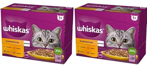 Whiskas Katzenfutter nass Geflügel Auswahl in Gelee 24 Portionsbeutel 85g 2-er Pack
