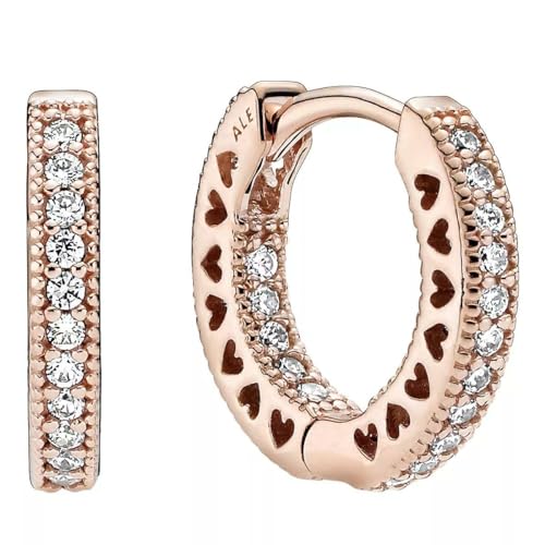 PANDORA Signature Pav  Herz 14 Karat ros vergoldeterr Metalllegierung klaren funkelnden Cubic ausgestanzten Herzen