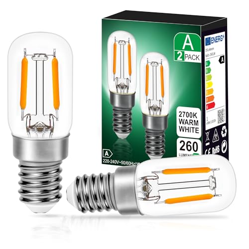 DSLebeen Warmweissühbirne 260LM Ersatz 26Wühlampen 2700K Mini Birnen für Nachtlicht Salzlampe Kronleuchter 230V AC 2 Stück