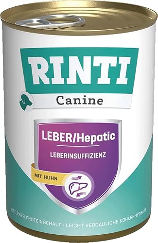 RINTI Canine Leber Hepatic Diät Nassfutter für ausgewachsene Hunde zur Unterstützung der Leberfunktion. Alleinfutter in der Dose mit leicht verdaulichem Eiweiß 12x400g Huhn