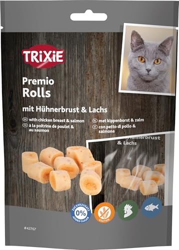 Trixie Katzensnack Premio Rolls aus natürlichen Zutaten 50 g leckere Katzenleckerlis mit Hühnerbrust Lachs - 42767