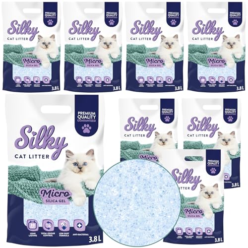 Silky Mikro 3 8L 30 4L Satz Geruchskontrolle Saugfähig Bakterienhemmend Sanft zu Pfoten Lang anhaltende Frische 8er Pack