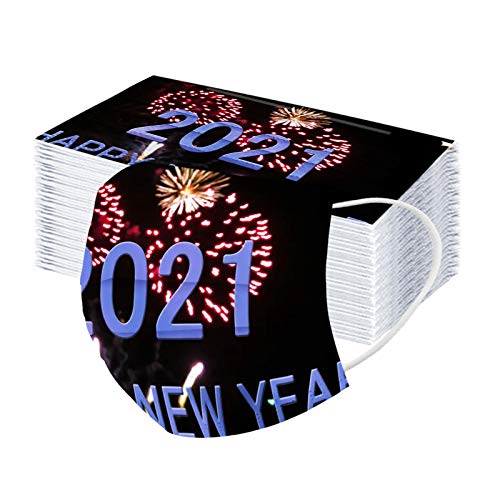 Pitashe 10 Stücke Herren Damen 2021 Happy New Year Weihnachten Motiv Einweg Nasenschutz Stoff Lustige Atmungsaktive Multifunktional Staubschutz Nasen Bandana Halstuch