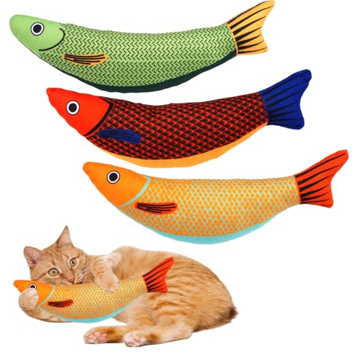 Spielzeug mit Katzenminze 3 Stück Fische-Plüsch Fischspielzeug für Katze und Kitten-Plüsch Katzenspielzeug mit Glocke im Inneren Katzenminze Fisch für Zahnpflege Zahnen Bewegung Langzeitspaß
