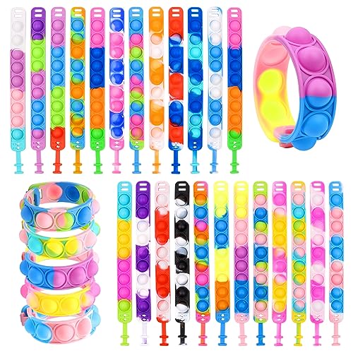 MXTIMWAN 24 Stück Pop It Armband Set Pop Bubble Fidget Armband Pop Bubble Fidget Armband Spielzeug Set zum Dekomprimieren Von Taktilem Anti Stress Fidget Toys Set für Kinder Mädchen Jungs